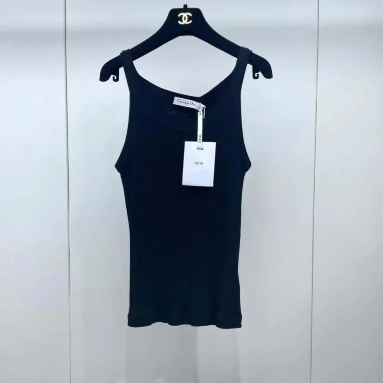 Dior Women Tank Top Black Ribbed Cotton Jersey 343T50B4086X9000