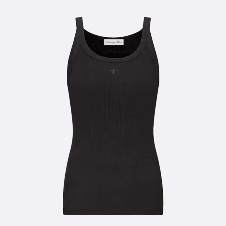 Dior Women Tank Top Black Ribbed Cotton Jersey 343T50B4086X9000