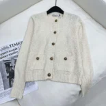 Dior Women Twinset Ecru Cotton and Wool-Blend Knit