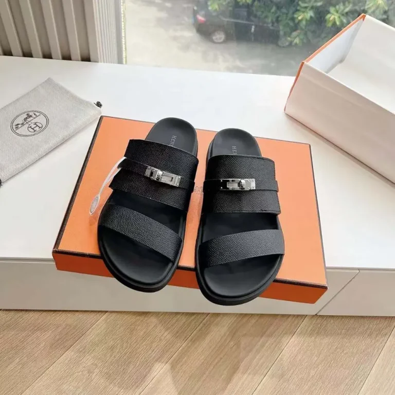 Hermes Women Jackson Sandal in Epsom Calfskin-Black