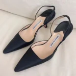 Manolo Blahnik Women Carolyne 70 Black Suede Slingback Pumps