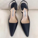 Manolo Blahnik Women Carolyne 70 Black Suede Slingback Pumps