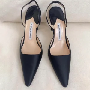 Manolo Blahnik Women Carolyne 70 Black Suede Slingback Pumps