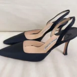 Manolo Blahnik Women Carolyne 70 Black Suede Slingback Pumps