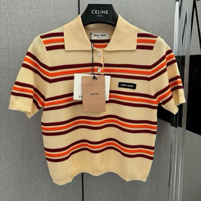 Miu Miu Women Cotton Striped Knit Polo Shirt