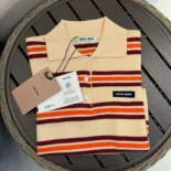 Miu Miu Women Cotton Striped Knit Polo Shirt