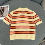 Miu Miu Women Cotton Striped Knit Polo Shirt