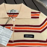 Miu Miu Women Cotton Striped Knit Polo Shirt
