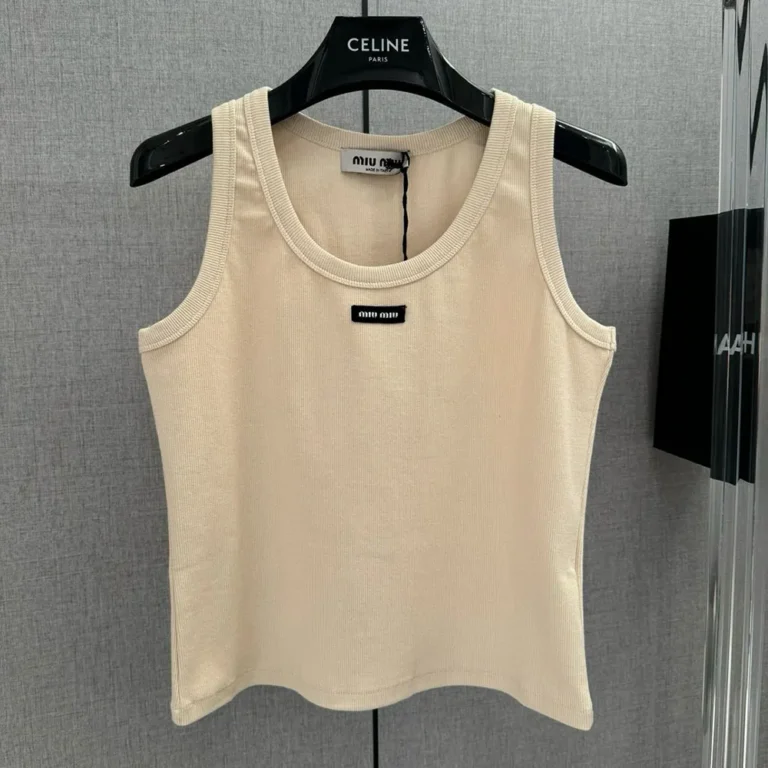 Miu Miu Women Garment-dyed Ribbed Knit Jersey Top