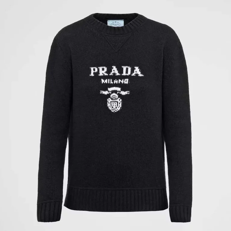 Prada Women Cashmere and Wool Prada Logo Crew-neck Sweater-Black