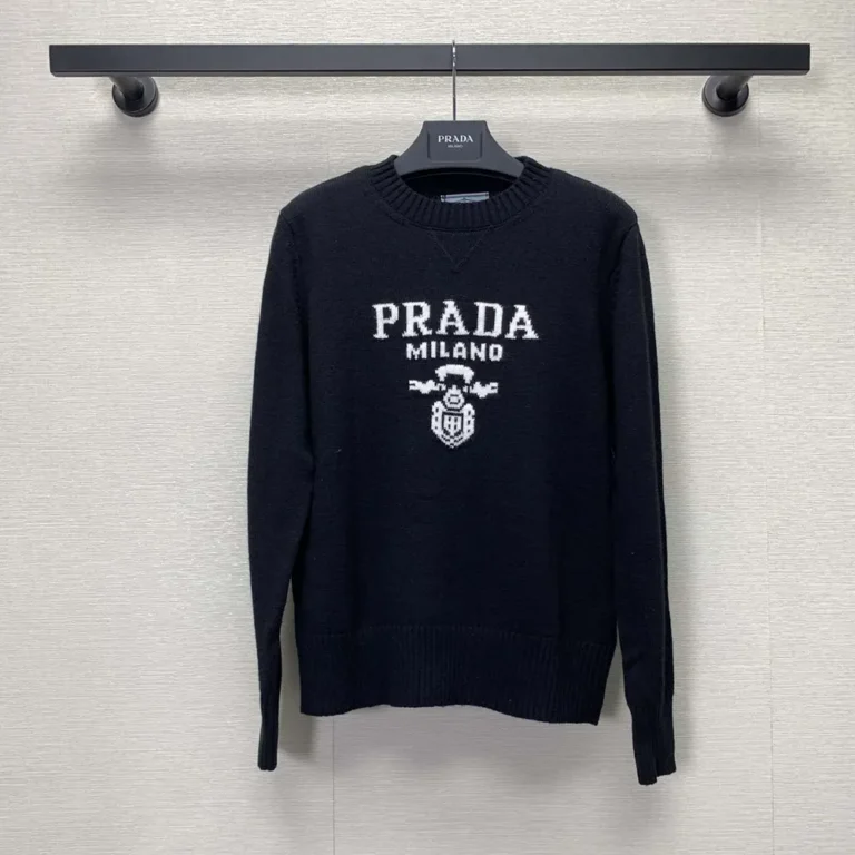 Prada Women Cashmere and Wool Prada Logo Crew-neck Sweater-Black