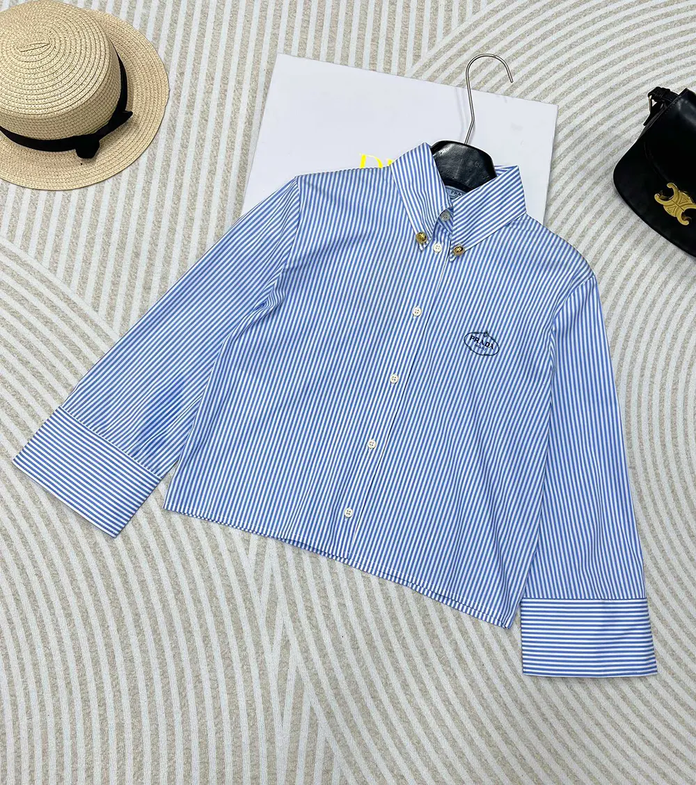 Prada Women Embroidered Striped Shirt P495GR_14QJ_F0AZ1_S_OOO