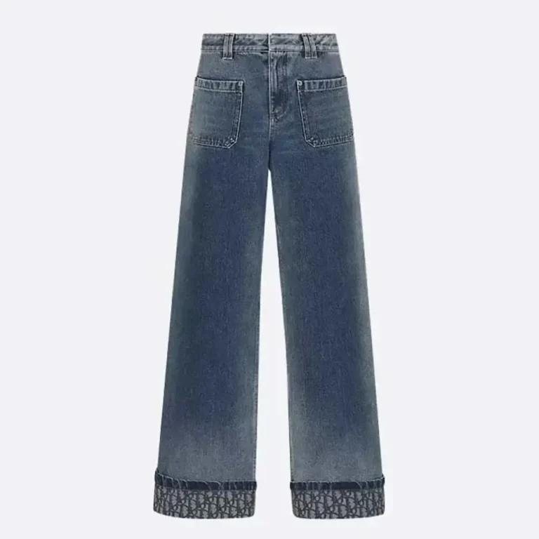 Dior Women Flared Jeans Blue Stonewashed Cotton Denim with Dior Oblique Interior