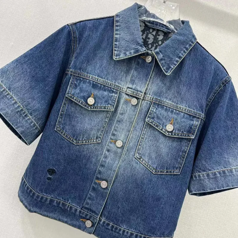 Dior Women Jacket Blue Stonewashed Cotton Denim with Dior Oblique Interior
