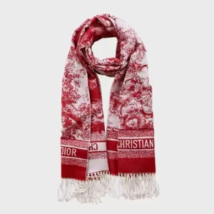 Dior Women Toile de Jouy Sauvage Scarf Red Cashmere and Wool
