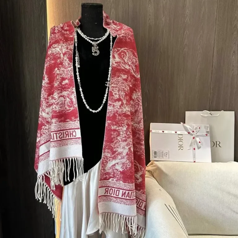 Dior Women Toile de Jouy Sauvage Scarf Red Cashmere and Wool