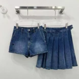 Dior Women Wrap Miniskirt with Integrated Shorts Navy Stonewashed Cotton Denim