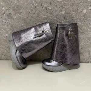 Givenchy Women Shark Lock Biker Ankle Boots in Laminated Leather