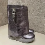 Givenchy Women Shark Lock Biker Ankle Boots in Laminated Leather