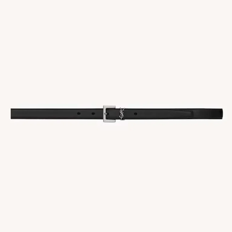 Saint Laurent YSL Women Cassandre Thin Belt with Square Buckle in Smooth Leather
