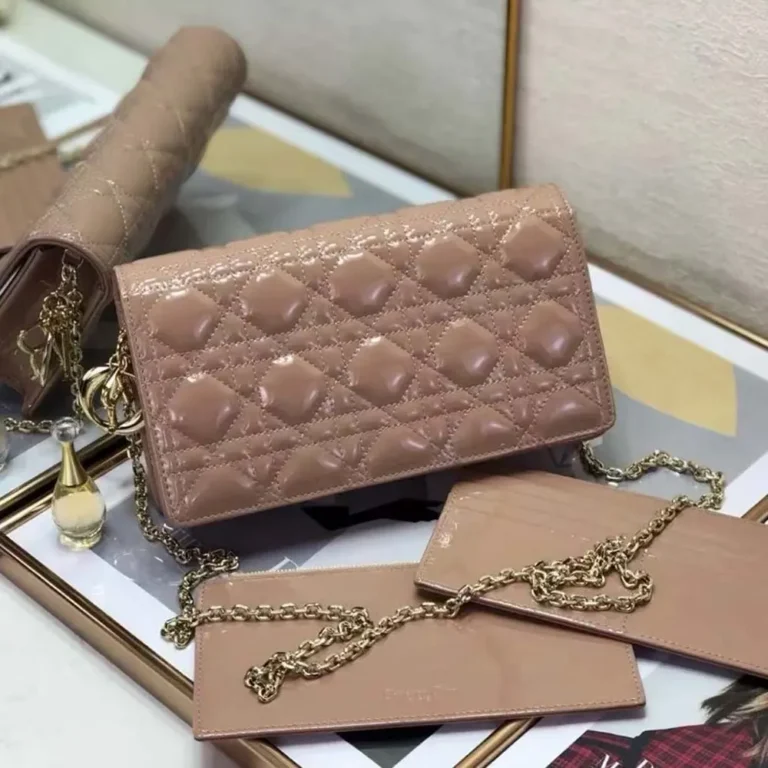 Dior Lady Dior Pouch Patent Cannage Calfskin-Sandy
