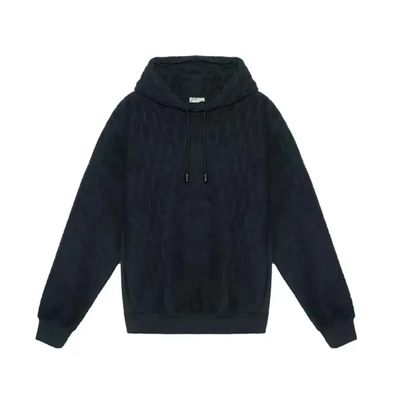Dior Men Oblique Relaxed-Fit Hooded Sweatshirt Black Terry Cotton Jacquard