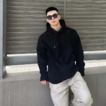 Dior Men Oblique Relaxed-Fit Hooded Sweatshirt Black Terry Cotton Jacquard