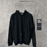 Dior Men Oblique Relaxed-Fit Hooded Sweatshirt Black Terry Cotton Jacquard