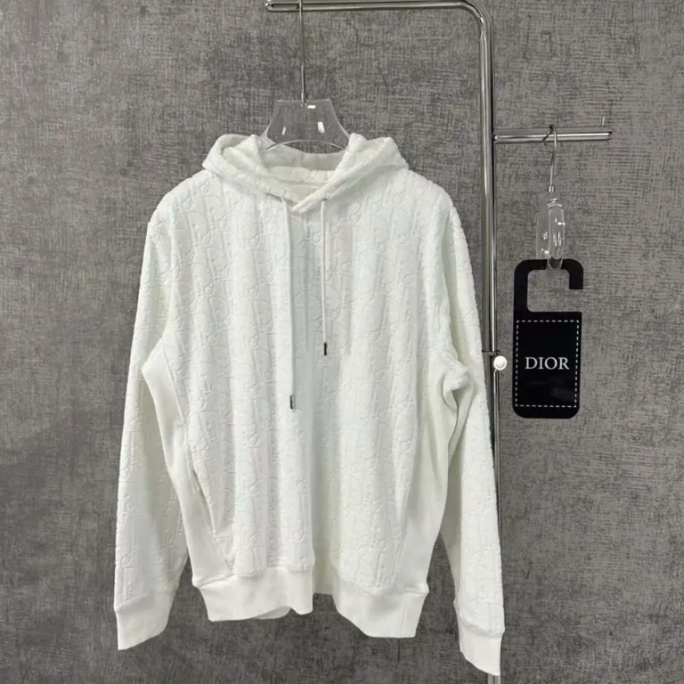 Dior Men Oblique Relaxed-Fit Hooded Sweatshirt Off-White Terry Cotton Jacquard