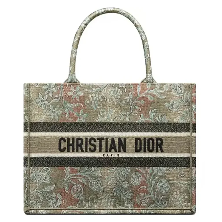 Dior Women Large Dior Book Tote Metallic Green Dior Brocart Embroidery