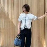 Dior Women T-Shirt Black and White Cotton and Linen Jersey with Paris Motif