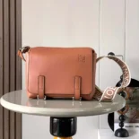 Loewe Men XS Military Messenger Bag in Supple Smooth Calfskin and Jacquard-Brown