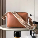 Loewe Men XS Military Messenger Bag in Supple Smooth Calfskin and Jacquard-Brown