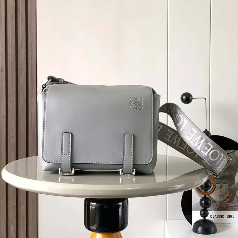 Loewe Men XS Military Messenger Bag in Supple Smooth Calfskin and Jacquard-Grey