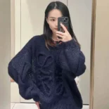 Loewe Women Anagram Sweater in Mohair-Dark Navy S359Y14KBO