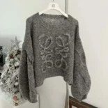 Loewe Women Anagram Sweater in Mohair-Grey S359Y14KBO