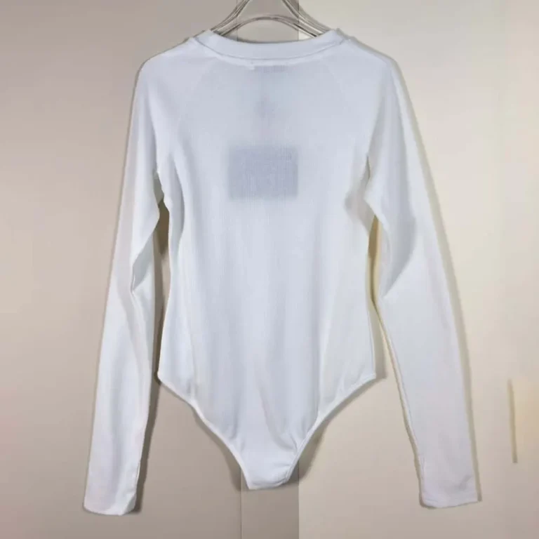 Prada Women Ribbed Knit Jersey Bodysuit-White