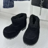 Balenciaga Unisex Alaska Fur Bootie in Black Split Calfskin and Synthetic Material