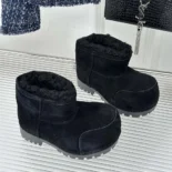 Balenciaga Unisex Alaska Fur Bootie in Black Split Calfskin and Synthetic Material