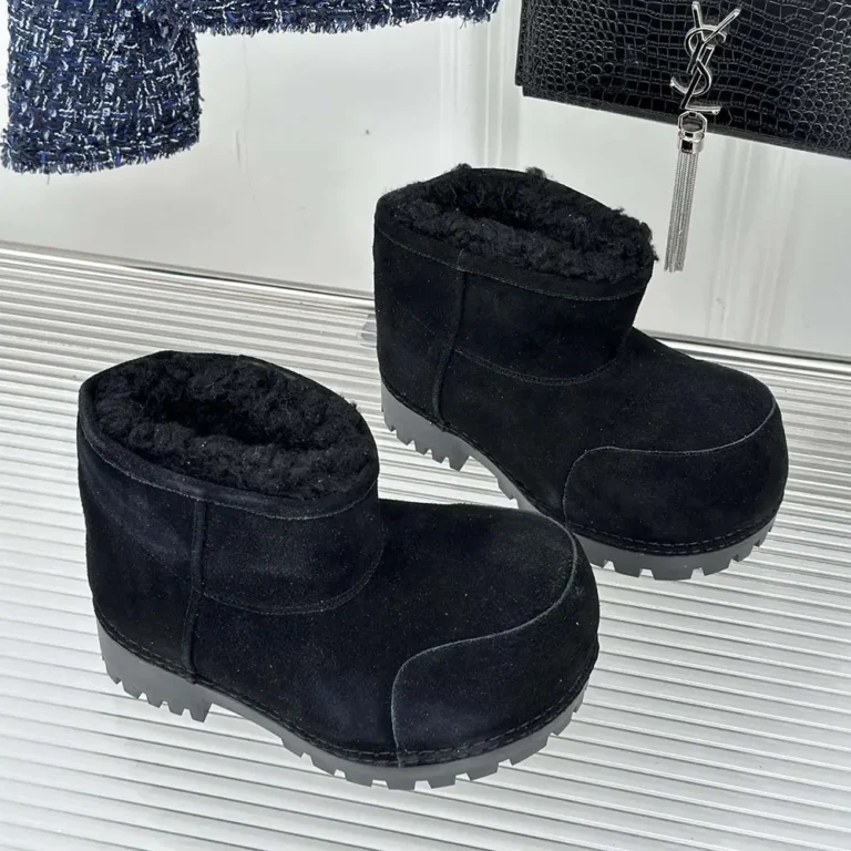Balenciaga Unisex Alaska Fur Bootie in Black Split Calfskin and Synthetic Material