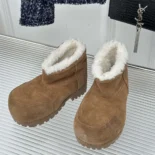 Balenciaga Unisex Alaska Fur Bootie in Brown Split Calfskin and White Synthetic Material