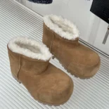 Balenciaga Unisex Alaska Fur Bootie in Brown Split Calfskin and White Synthetic Material