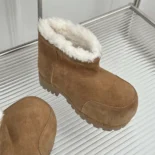 Balenciaga Unisex Alaska Fur Bootie in Brown Split Calfskin and White Synthetic Material