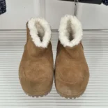 Balenciaga Unisex Alaska Fur Bootie in Brown Split Calfskin and White Synthetic Material