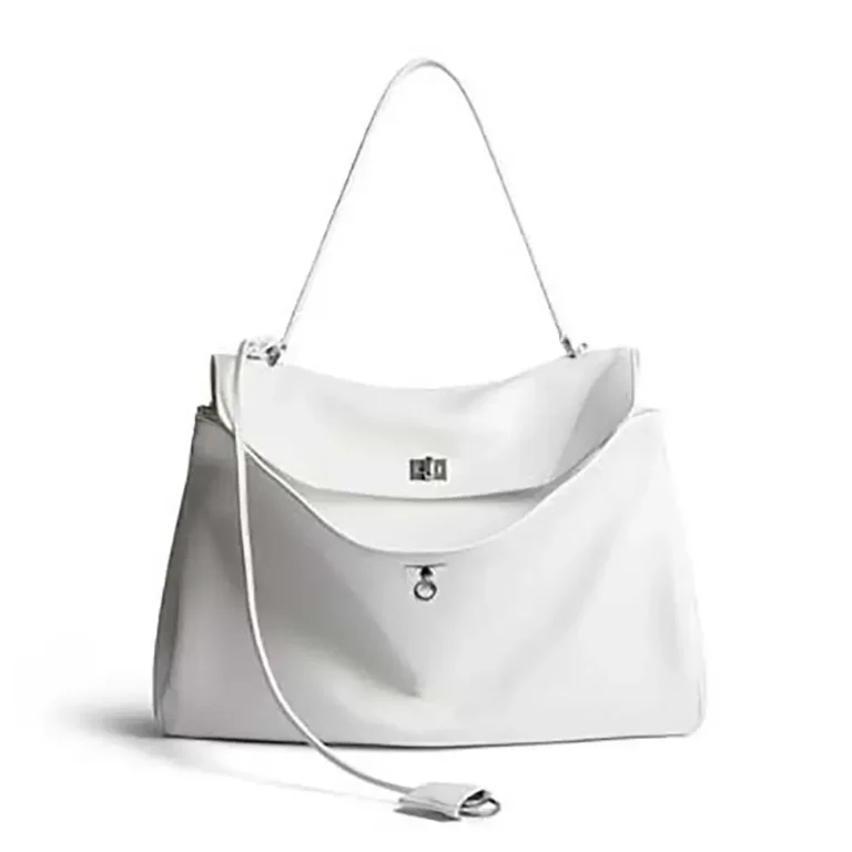Balenciaga Women Rodeo Large Handbag in White Smooth Calfskin-Silver