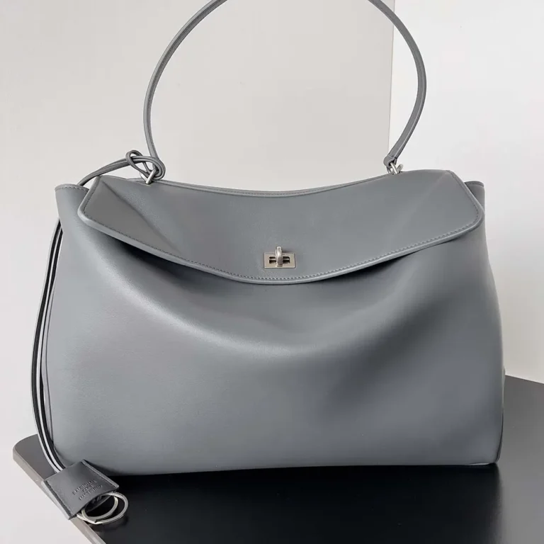Balenciaga Women Rodeo Medium Handbag in Grey Smooth Calfskin-Silver