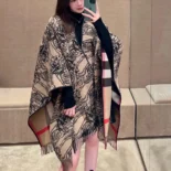 Burberry Women Reversible EKD Check Wool Cape-Brown 80741921