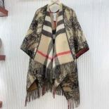 Burberry Women Reversible EKD Check Wool Cape-Brown 80741921