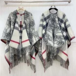 Burberry Women Reversible EKD Check Wool Cape-White 80748511