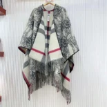 Burberry Women Reversible EKD Check Wool Cape-White 80748511